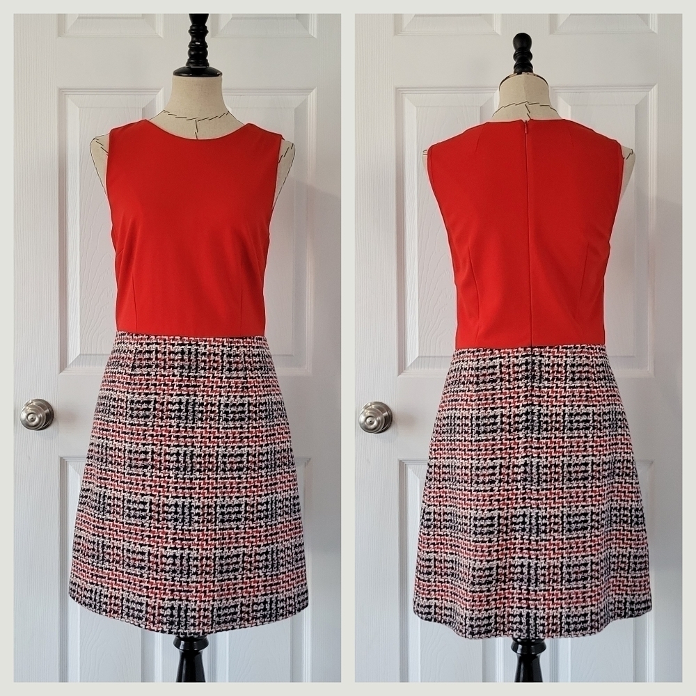 Paule Ka Sheath Tweed Mixed Media Dress